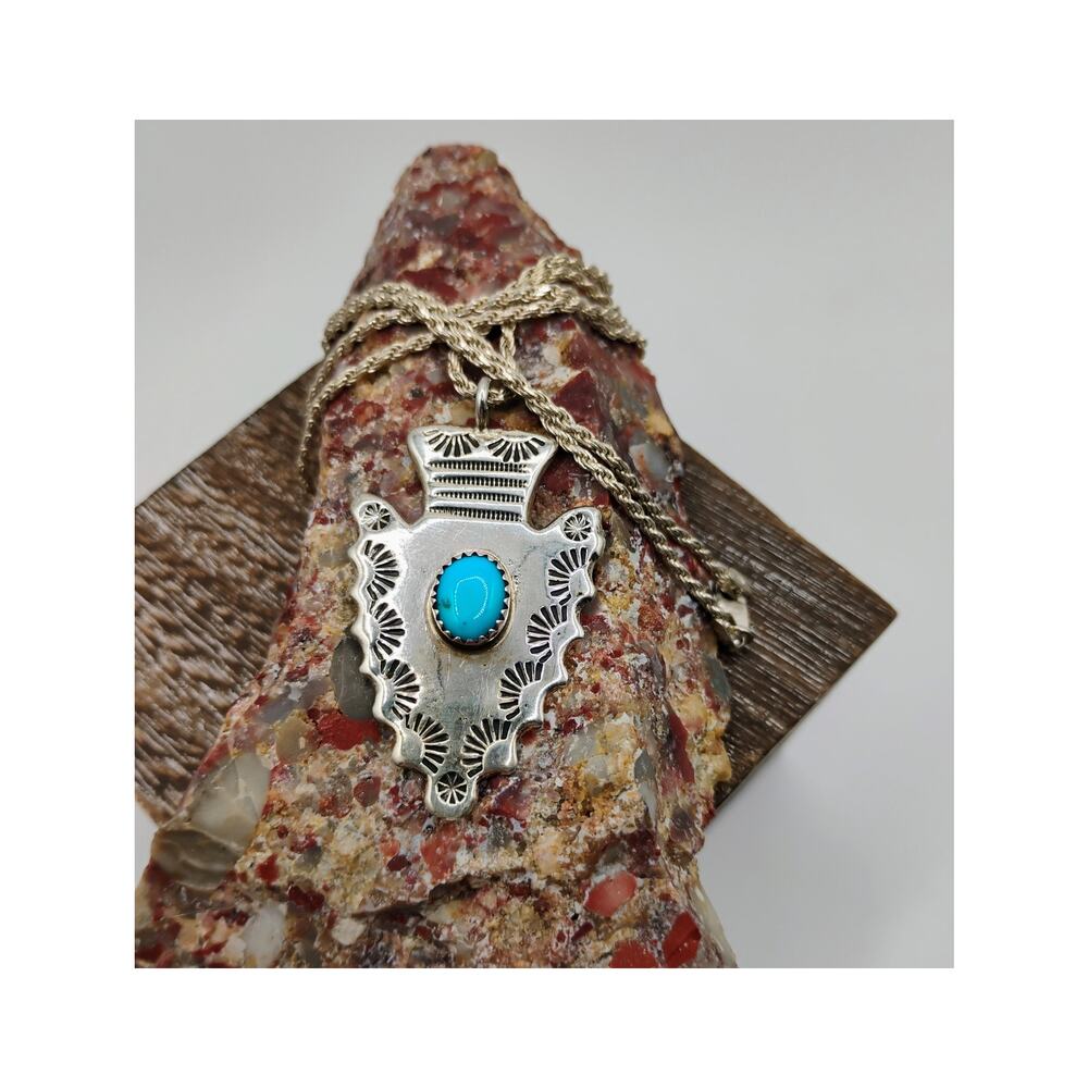 Sand Poured Sterling and Turquoise Arrowhead Necklace